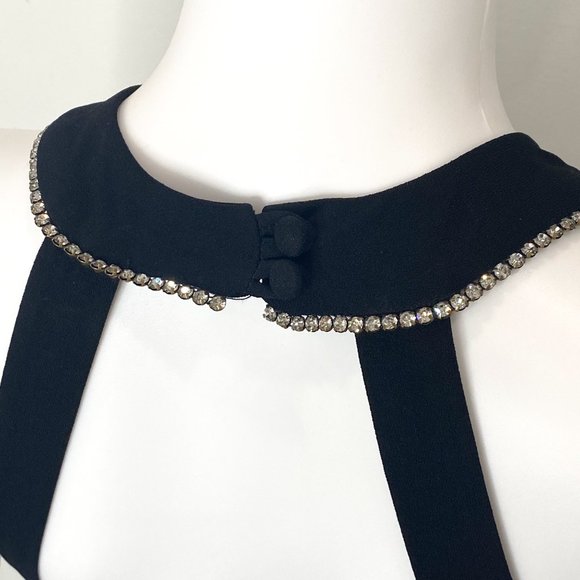 CDC Petites Vintage 90s Rhinestone Halter Neck Skater Flare Mini Dress in Black - Picture 10 of 17